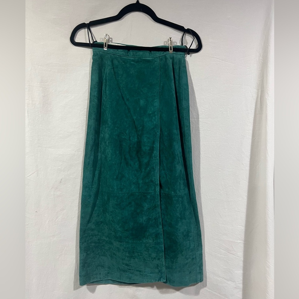 Unique Vintage suede Teal A-Line Skirt 4